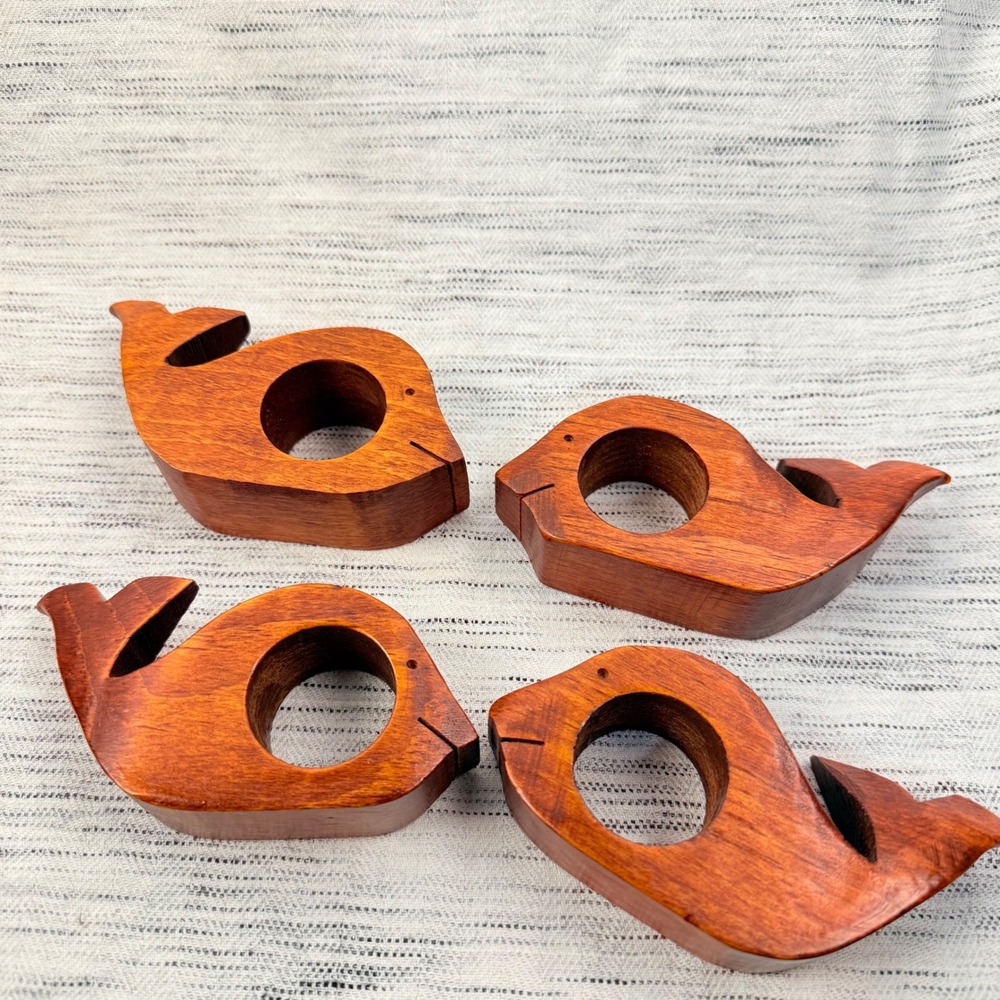 Hand-carved Wooden Whale Napkin Rings Set‎ of 4 Nautical Coastal Dinner Party